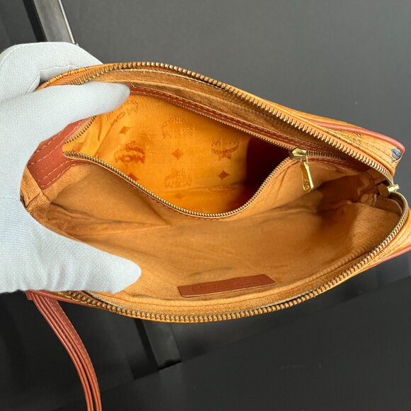 SOLD MCM Monogram Vicetos Wristlet Clutch Bag Leather Brown Gold - Picture 8 of 8